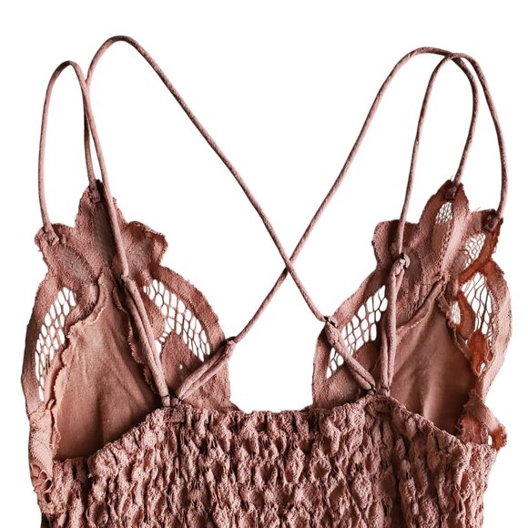 Free People One Adella Slip Dress Rose Pink Boho Lace Crochet Lacey XS - Picture 10 of 16